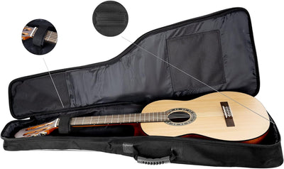 ROCKTILE 1/2 Klassik-Gitarrentasche (gepolsterter Gigbag, Rucksackgarnitur, 2 Aussentaschen) schwarz