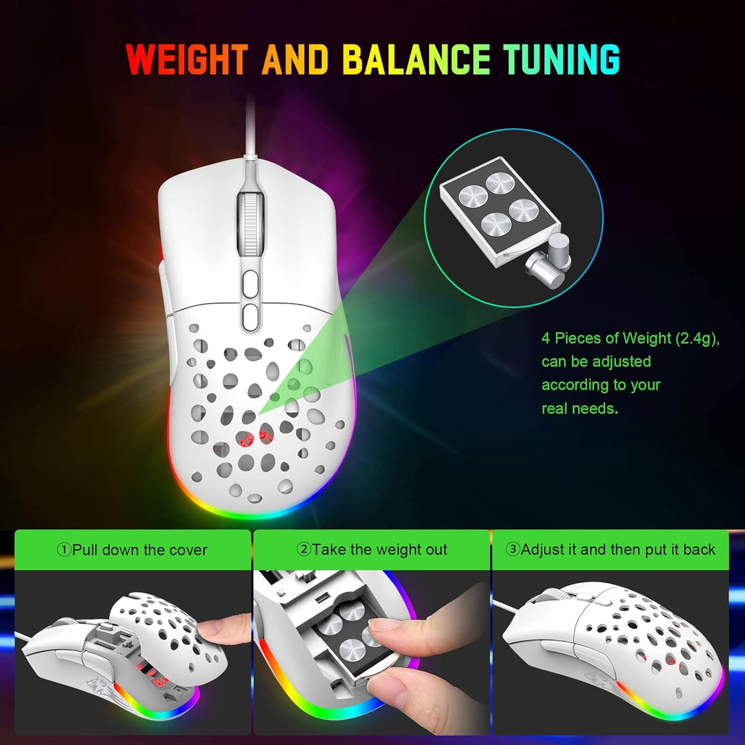 Mäuse D19 Wired Gaming Maus für Laptop, programmierbare Hintergrundbeleuchtung Maus 7 -Tasten, weiss