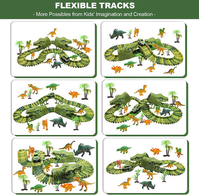 MOOKLIN ROAM 153 Stück Dinosaurier Autorennbahn Rennbahnen Cars, Dino Rennbahn Auto Spielzeug Cars R