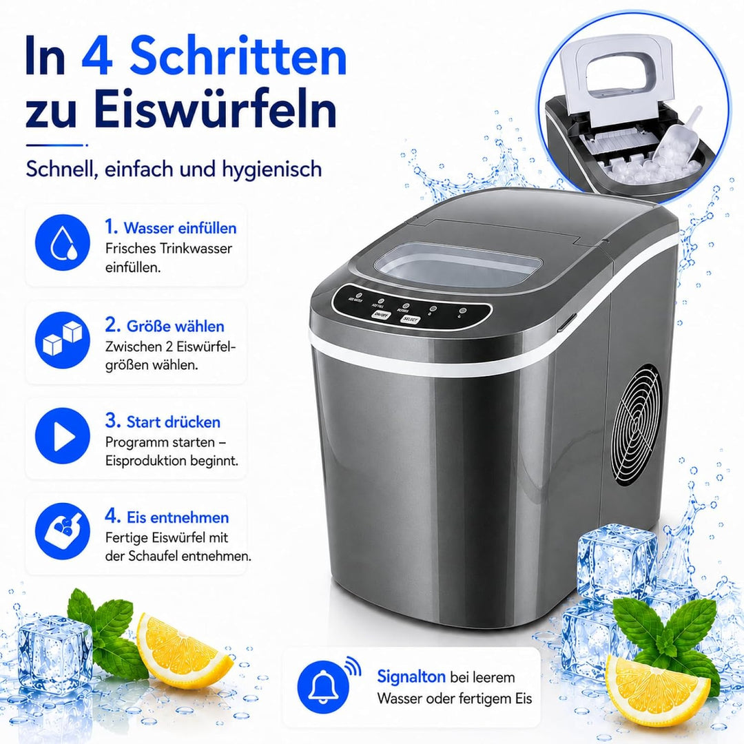 Eiswürfelmaschine Eiswürfelbereiter Eiswürfel Ice Maker EIS Maschine Icemaker, Dunkelgrau