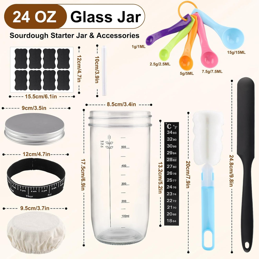 Sauerteig Starter Set, 730ML Fermentationsglas, Gärglas mit Silikonspatel, Sauerteig Glas, Brot Back