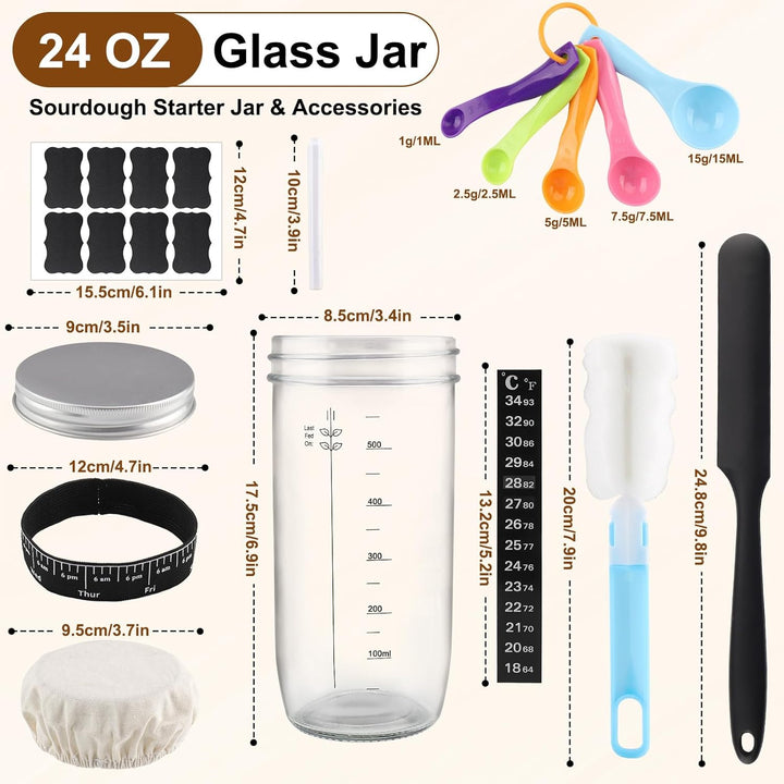 Sauerteig Starter Set, 730ML Fermentationsglas, Gärglas mit Silikonspatel, Sauerteig Glas, Brot Back