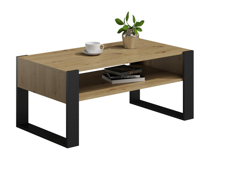 MATKAM Couchtisch KAJA H50 x B100 x T53,6 cm Loft Retro, offene Ablage unter der Tischplatte, Kufenb