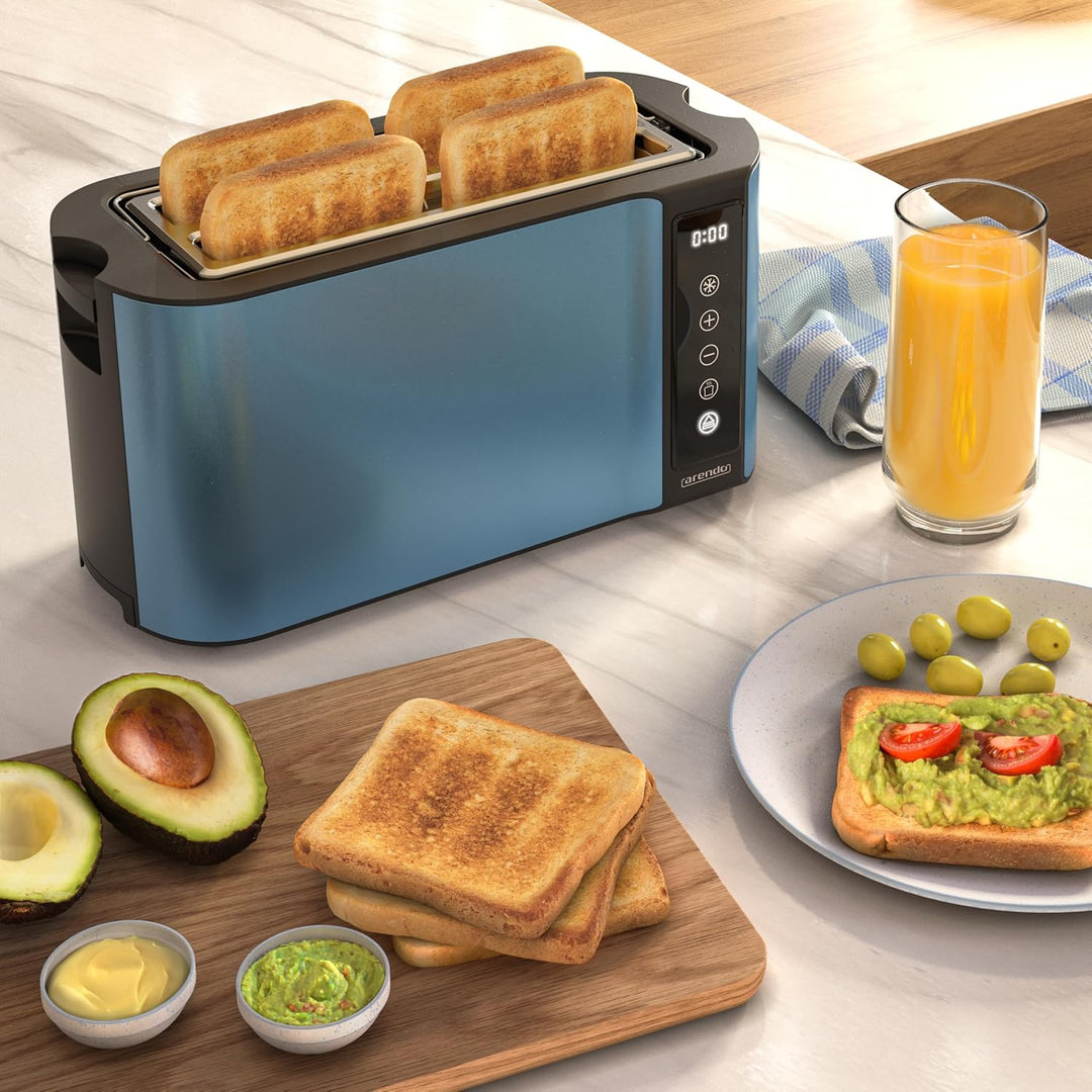 Arendo - Edelstahl Toaster Langschlitz 4 Scheiben- Touchscreen – Doppelwandgehäuse – Integrierter Br