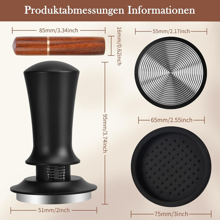 KaffeeTamper 51mm Set, Kaffee Tamper Edelstahl Base, mit 6 feinen Espressonadeln, Espresso Kaffee Ta
