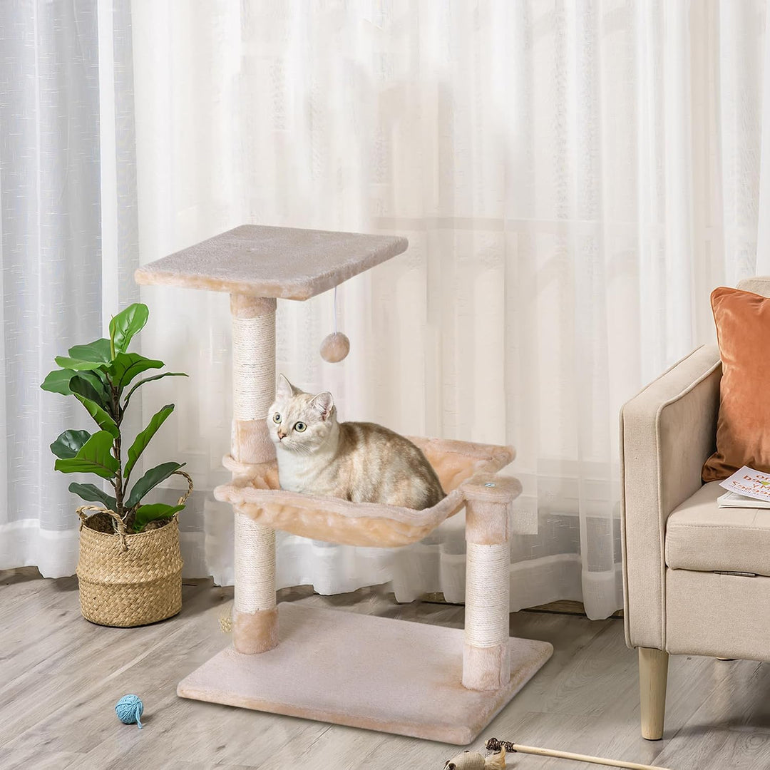 PawHut Kratzbaum 70 cm Kleiner Katzenturm, für kleine Katzen, Beige | Mit Plüschball, Sisalsäule, Gr