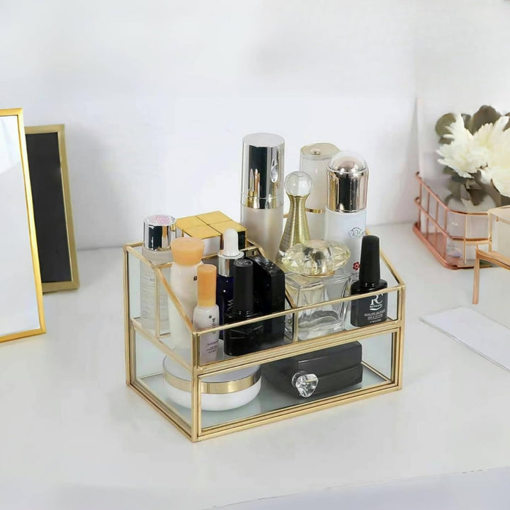SLHEQING Makeup Organizer mit Schubladen Kosmetik-Organizer Schmink Aufbewahrung Gold, Desktop Stora