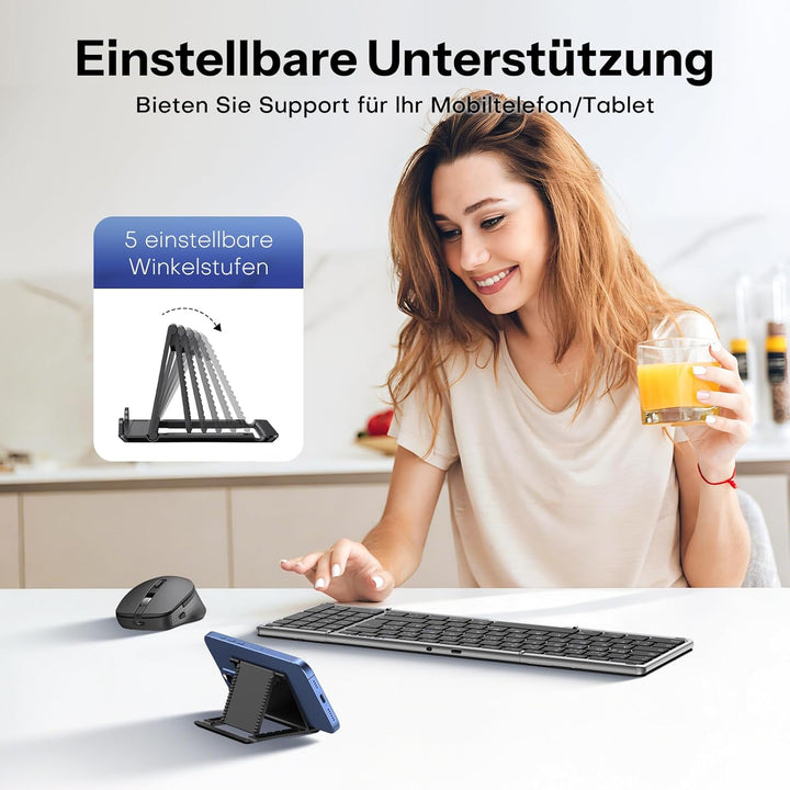 OMOTON Faltbare Tastatur und Maus Kabellose mit Ziffernblock, Bluetooth Tastatur mit Maus Wiederaufl