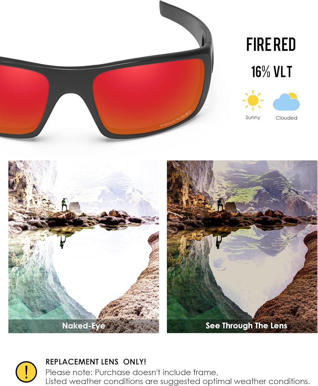 BlazerBuck Anti-salz Polarisierte Ersatzgläser für Oakley Crankshaft OO9239 Feuerrot Polarisiert, Fe