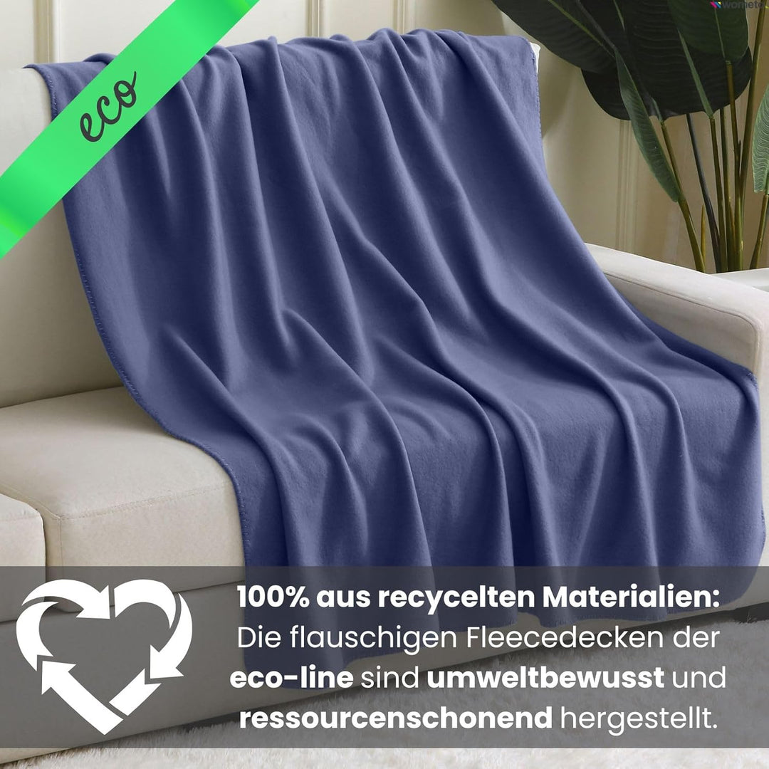 wometo 2er Set Eco Fleecedecken aus 100% recyceltem Material +geprüft 130x160 cm ca. 400 g - dunkelb