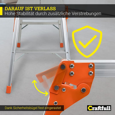 𝐂𝐑𝐀𝐅𝐓𝐅𝐔𝐋𝐋 Arbeitsplattform CF-107A | 𝟑 𝐉𝐀𝐇𝐑𝐄 𝐆𝐀𝐑𝐀𝐍𝐓𝐈𝐄 - Alu Leiter - Klappbar - Bis 150kg - Arbeitsb