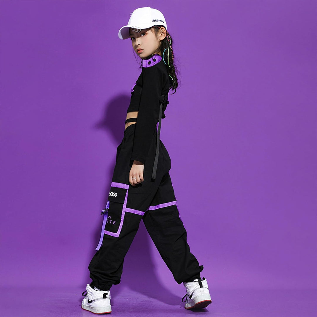 LOLANTA Hip Hop Kleidung Mädchen, Teenager Jazz Tanz Outfit,Bauchfreies Oberteil Cargohose Kleidungs