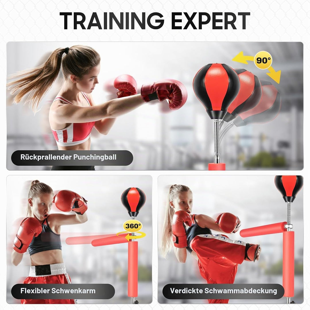 Boxbirne Stehend Boxsack mit Ständer Boxständer mit Punchingball und Reflexstange Boxball mit Stände