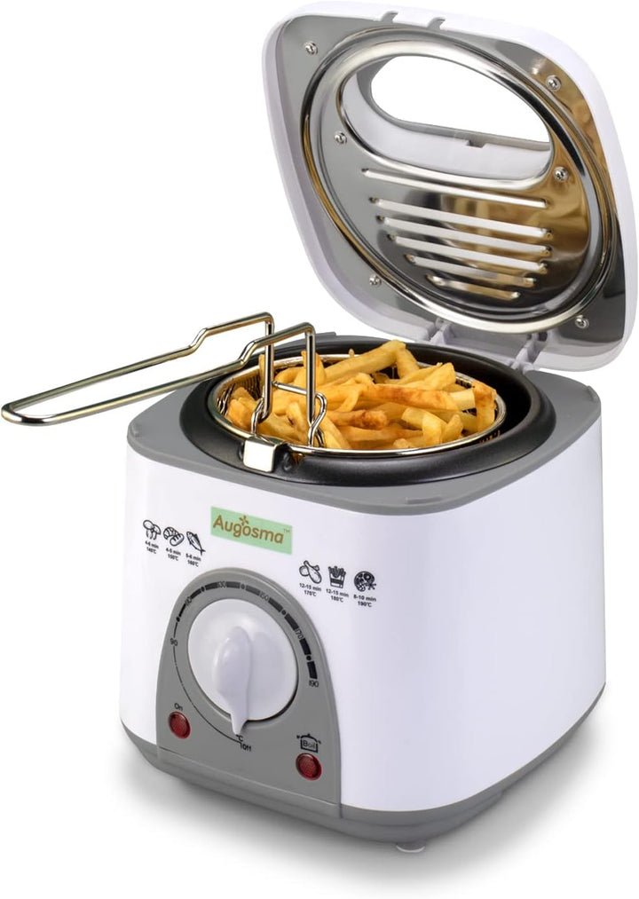 Augosma Mini Fritteuse Mit öl | 850-950W l Kapazität: 1 Liter l Sichtfenster l Frittierkorb aus Edel