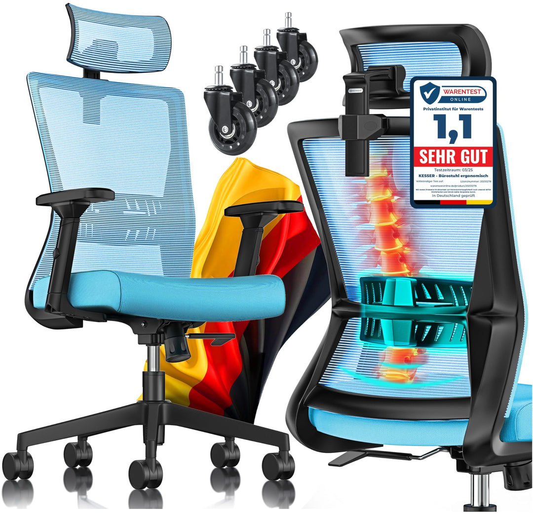 KESSER® Bürostuhl Ergonomisch mit verstellbaren Armlehnen | Drehstuhl mit Lendenwirbelstütze Rückens