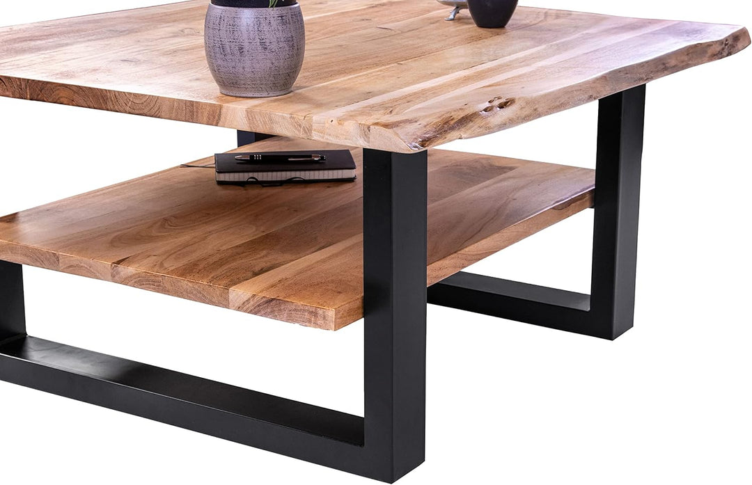 SAM B-Ware Couchtisch 90x90 cm Philipp, Sofatisch mit Ablage | Akazienholz massiv + naturfarben + la