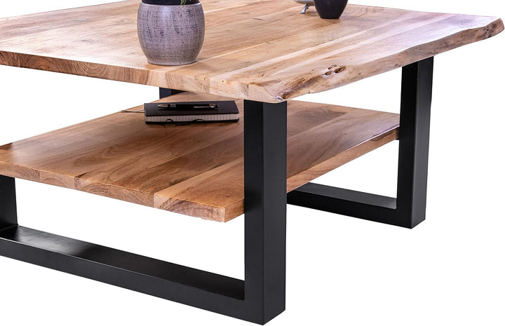SAM B-Ware Couchtisch 90x90 cm Philipp, Sofatisch mit Ablage | Akazienholz massiv + naturfarben + la