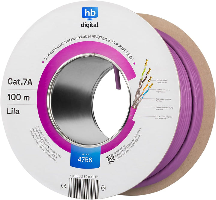 HB-DIGITAL 100m CAT.7a Netzwerkkabel LAN Kabel Verlegekabel AWG 23 Reines Kupfer S/FTP PiMF LSZH Hal
