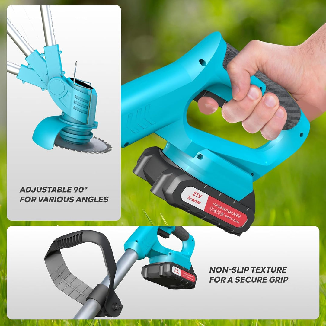 Rasentrimmer mit Akku – Akku Rasentrimmer 800W, 9000 U/min, 2x1500mAh, Teleskopgriff 71–106cm, 4 Sch