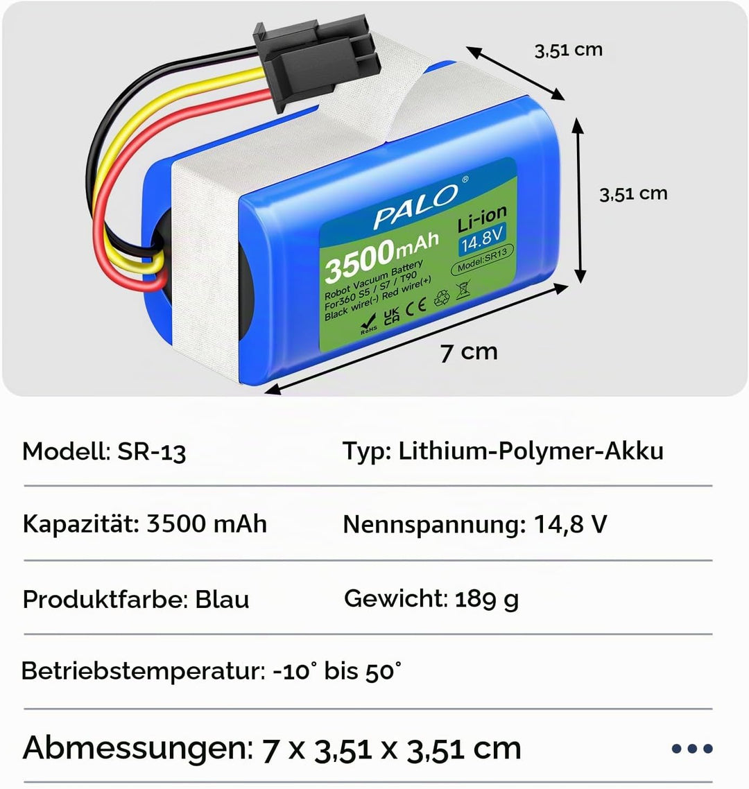 3500mAh Ersatz Akku für 360 S5 S7 S7 Pro T90 X9 M26-4S1P Saugroboter, 14.8V Wiederaufladbarer Akku B