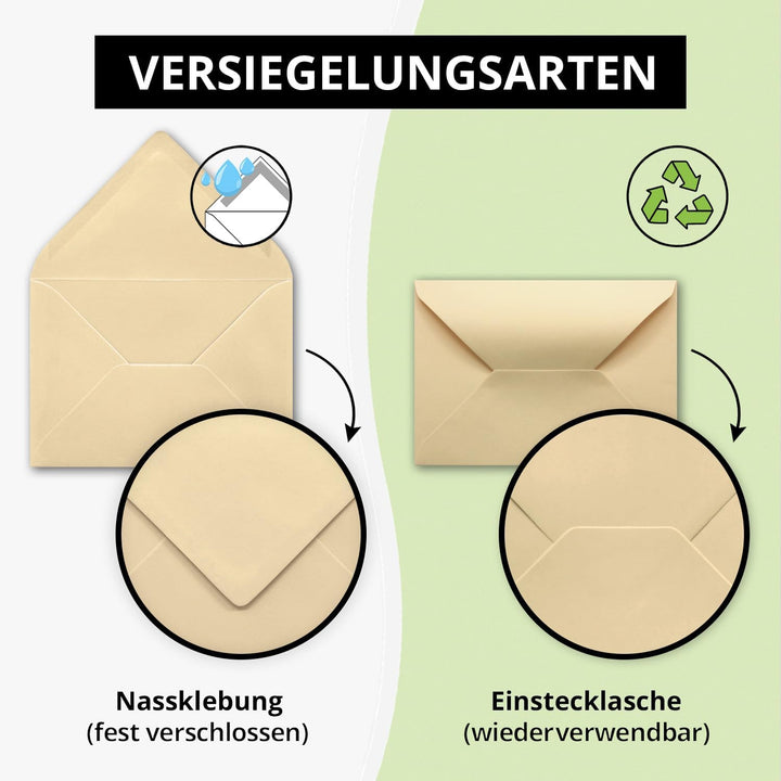 Briefumschläge in Karamell- 100 Stück - DIN C5 Kuverts 22,0 x 15,4 cm - Nassklebung ohne Fenster - W
