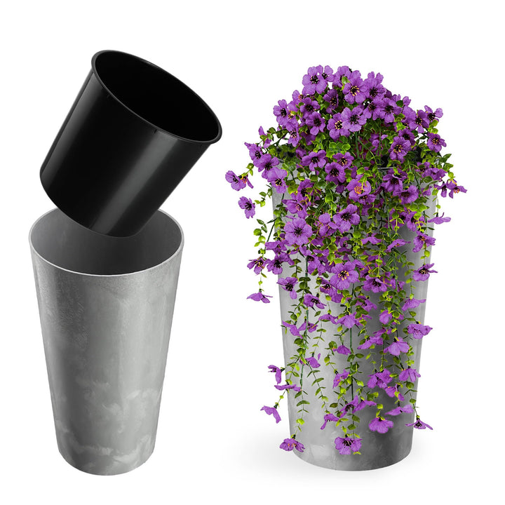 KADAX Pflanzkübel mit Innentopf Grau Ø 25.5 cm, Höhe 47 cm – Moderner Pflanztopf mit Einsatz, Blumen