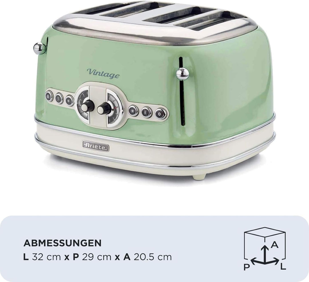Ariete,156 Toaster im Vintage-Design für 4 Scheiben, 1600 W, 6 Toaststufen, aus lackiertem Edelstahl