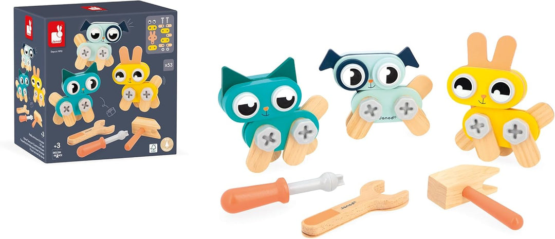 Janod kleine Tiere zum Zusammenbauen Brico'Kids-Bauspiel Kind-53 Zubehörteile-Rollenspiel-Fördert Ha