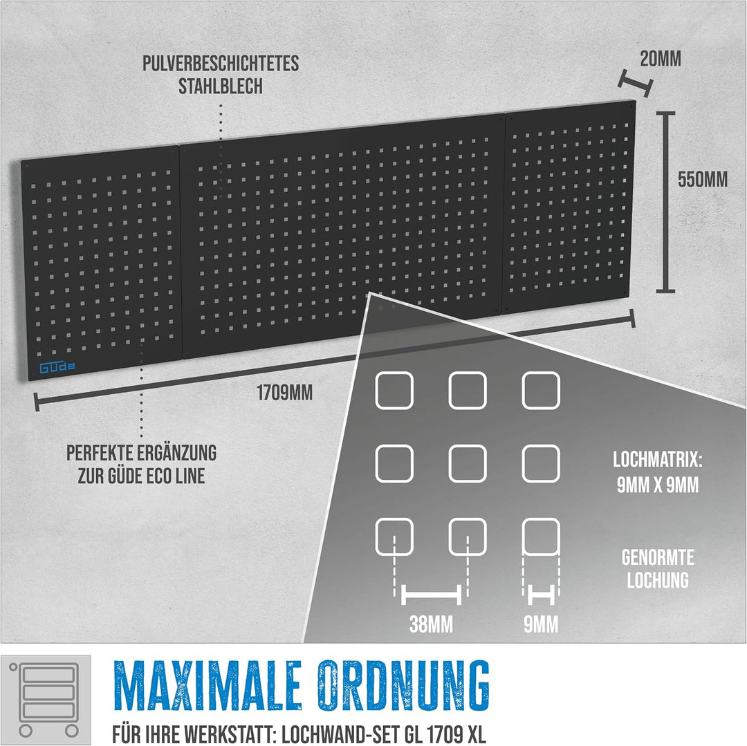 Güde Lochwand-Set GL 1709 XL - 3 Module, pulverbeschichtetes Stahlblech | Ergänzung zur Güde Eco Lin