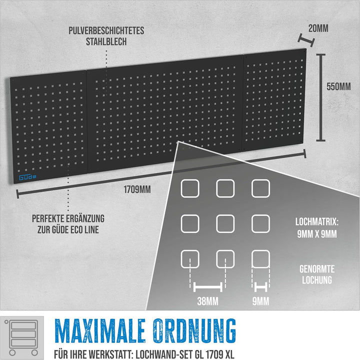 Güde Lochwand-Set GL 1709 XL - 3 Module, pulverbeschichtetes Stahlblech | Ergänzung zur Güde Eco Lin
