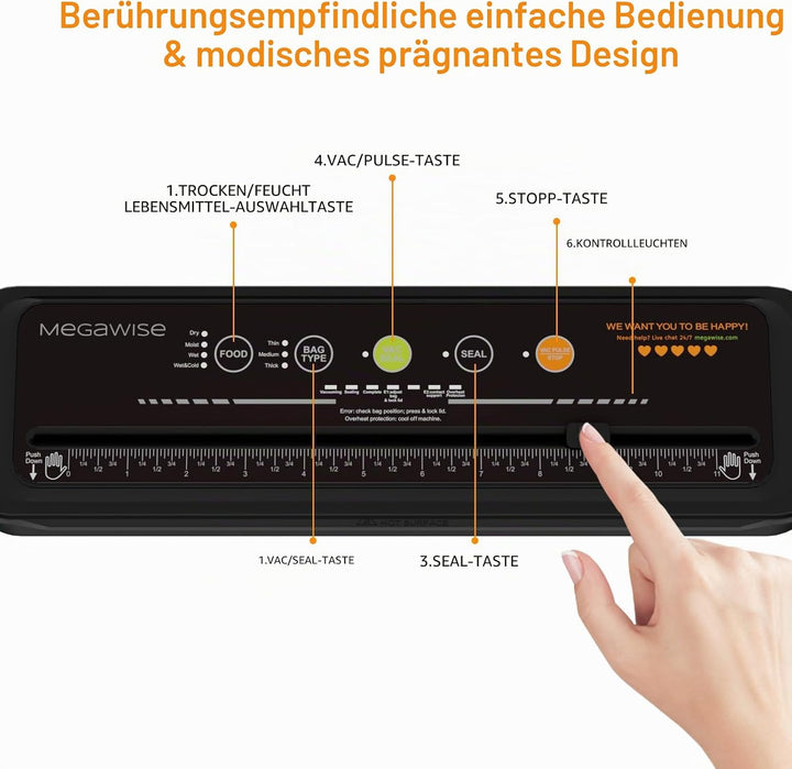 MegaWise Vakuumiermaschine, 2025 aktualisiert, 80 kPa Saugleistung, Beutel und Schneider im Lieferum
