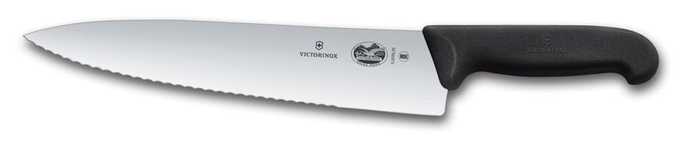Victorinox Fibrox Kochmesser mit Wellenschliff, Breites Universalmesser für Fleisch, Fisch und Gemüs