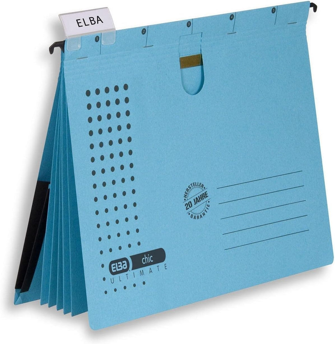 ELBA Mehrfach-Hängehefter chic, für A4, aus Karton, blau, 5er Pack blau Organisationshefter chic ULT