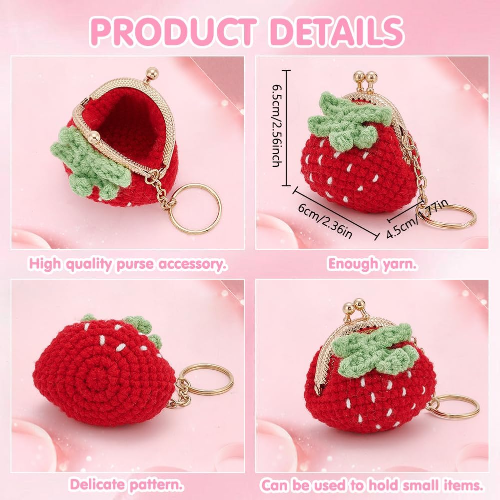 ORIGACH 2 Stück Erdbeer Geldbörse Häkelset Für Anfänger, DIY Kiss Lock Brieftasche Starter Häkelset