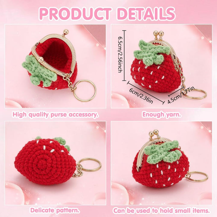 ORIGACH 2 Stück Erdbeer Geldbörse Häkelset Für Anfänger, DIY Kiss Lock Brieftasche Starter Häkelset