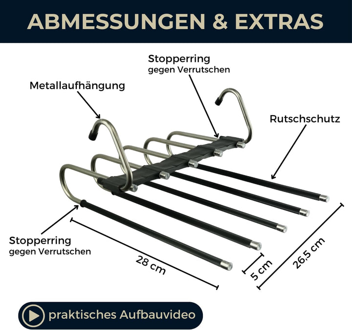 Kleiderbügel platzsparend 2X mehrfach Hosenbügel mit Rutschschutz - 5in1 Hosenaufhängung - Kleidersc