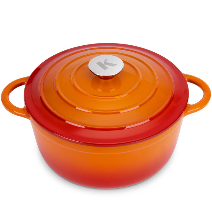 KLAMER Gusseisen Bräter 5 L, Gusseisen-Topf 26 cm backofengeeignet, Emaille Schmortopf mit Deckel, P