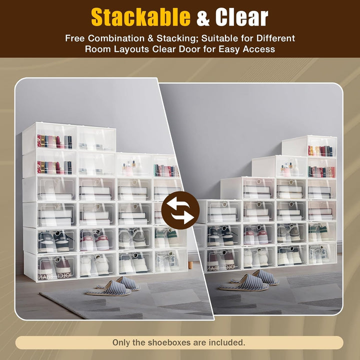 Schuhboxen Stapelbar Transparent 24er Set Schuhbox Hartplastik Schuhkarton mit Deckel Platzsparend f