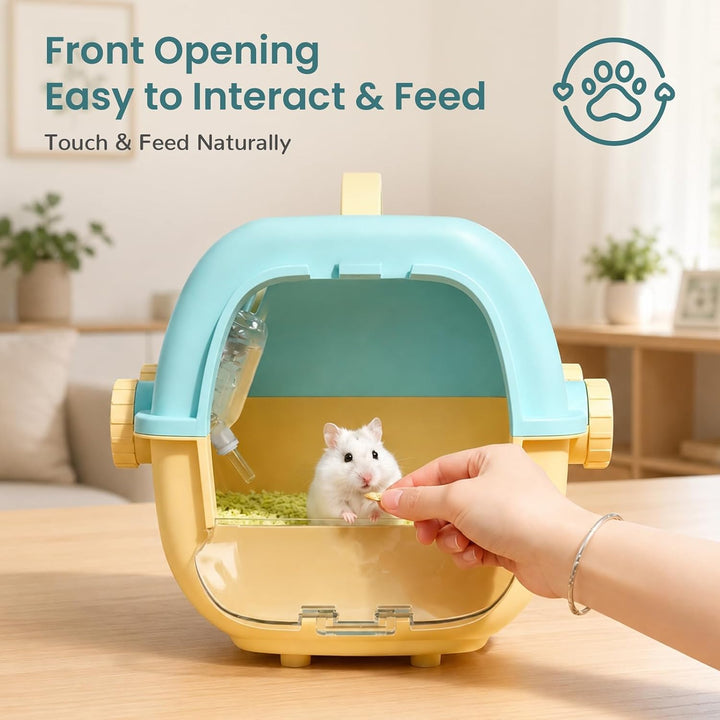 Tragbarer Zwerghamster Hamster Transportbox mit Wasserflasche,27x22x20cm | ABS Kleintier Transportbo