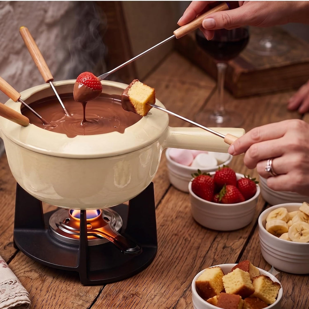 osoltus Fondue | Käsefondue | Fleischfondue Set Gusseisen 6 Personen Emaille | 13 TLG. inklusive Hol