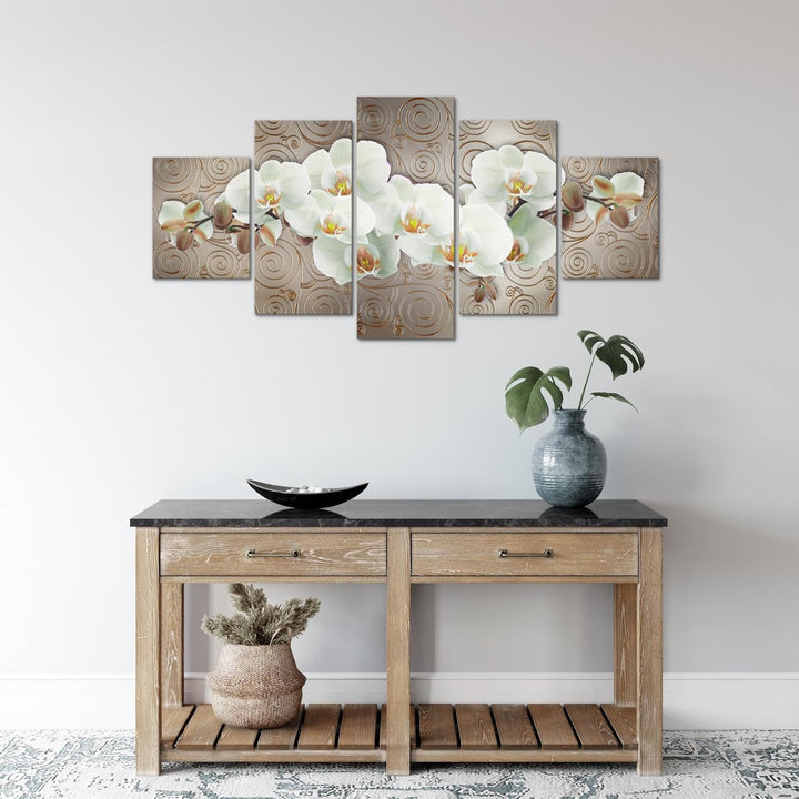 Runa Art Wandbilder Blumen Orchidee 5 Teilig Bild auf Vlies Leinwand Deko Wohnzimmer Abstrakt Beige