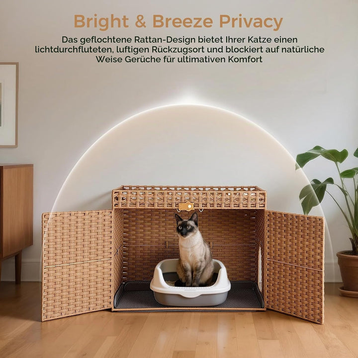 Grosse Katzenhaus Katzenschrank für Katzentoilette Versteckte Katzenklo-Möbel, Grosses Rattan-Katzen
