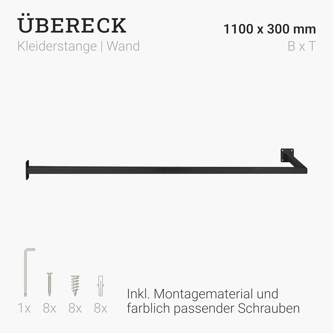 Natural Goods Berlin 1x Kleiderstange ÜBERECK Wandmontage - Garderobenstange L-Form für Flur, Bad od