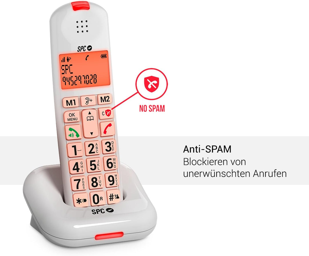 SPC Comfort Kairo - Schnurloses Telefon für Senioren mit grossen Tasten, verstärktem Ton, hörgerätek