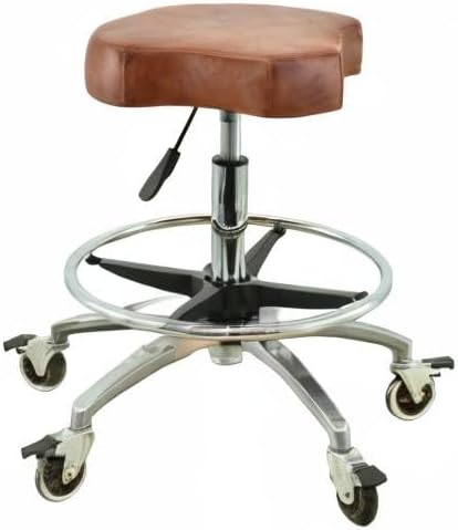 Ergonomischer Rollhocker in Hellbraun mit Fussring - Premium Rollen mit Bremse - Höhenverstellbarer