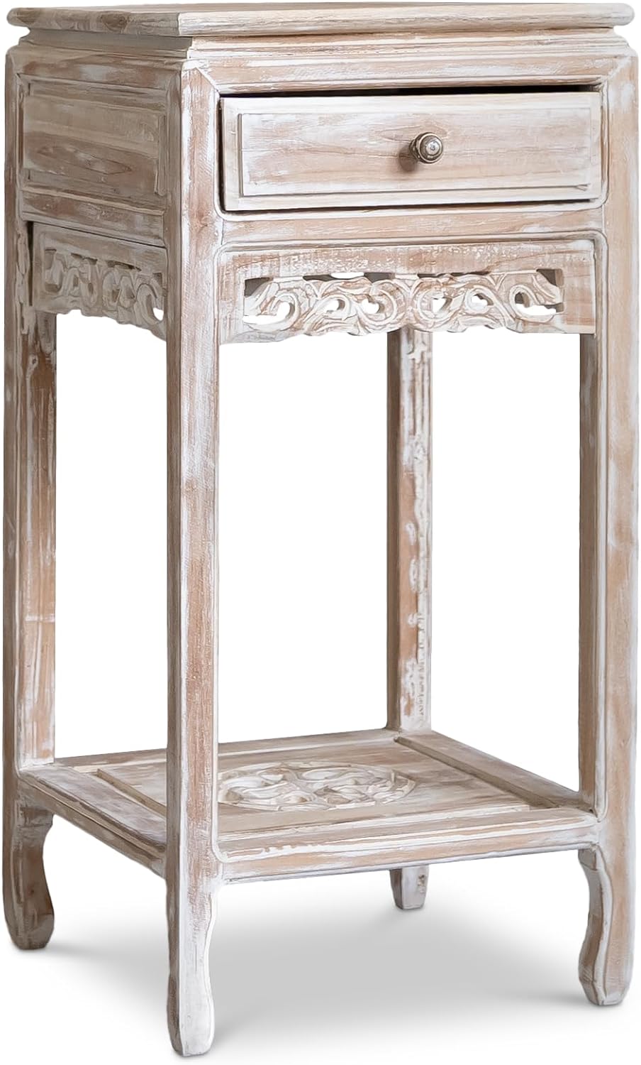 livasia Teakholzschränkchen mit Schnitzerei Hellbraun, Nachttisch, Kommode, Nachtschrank, aus Java (