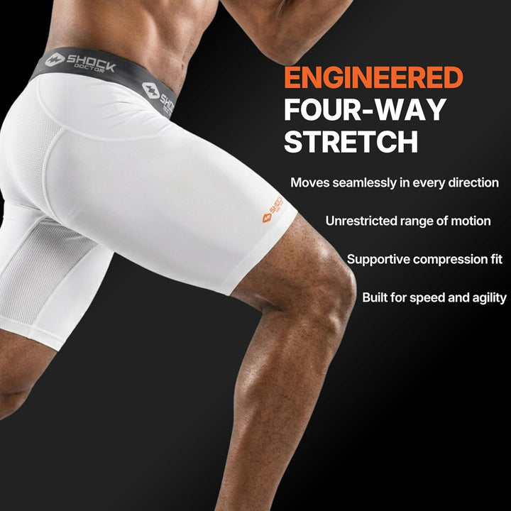 ShockDoctor Herren Tiefschutz Kompressions-Short mit Bioflex Cup S Weiss, S Weiss