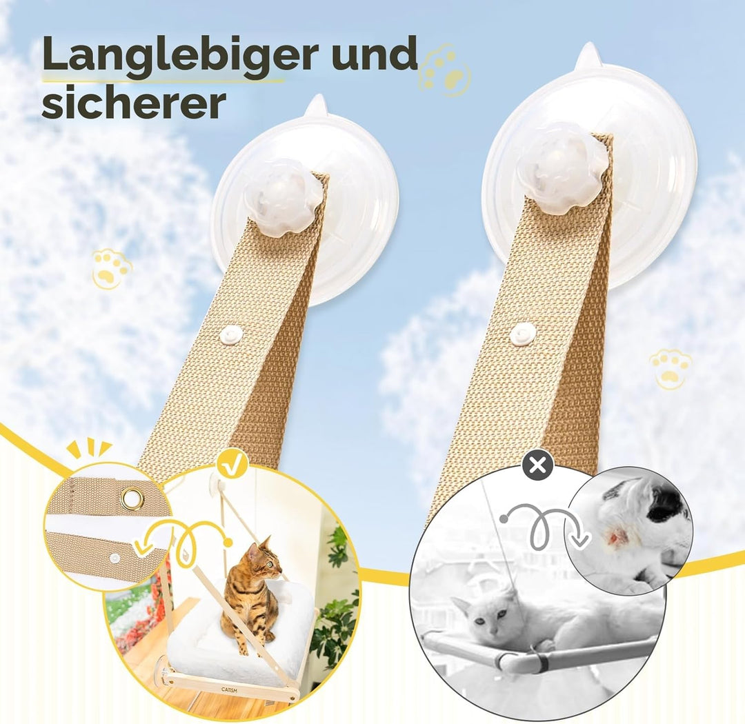 CATISM Faltbare Katzen Fensterliege mit Kissen bis 20 kg, Katzenhängematte Fenstersitz, Katzenfenste