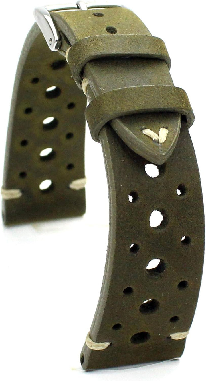 RIOS1931 18mm Rallye Vintage Rindsleder Uhrenarmband handgemacht in Deutschland Moosgrün