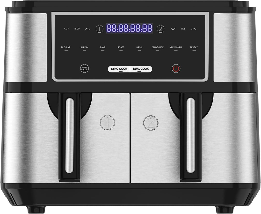 Iceagle Dual Zone Heissluftfritteuse Doppelkammer 10L - Heissluftfritteuse XXL Doppelt mit 8 Program